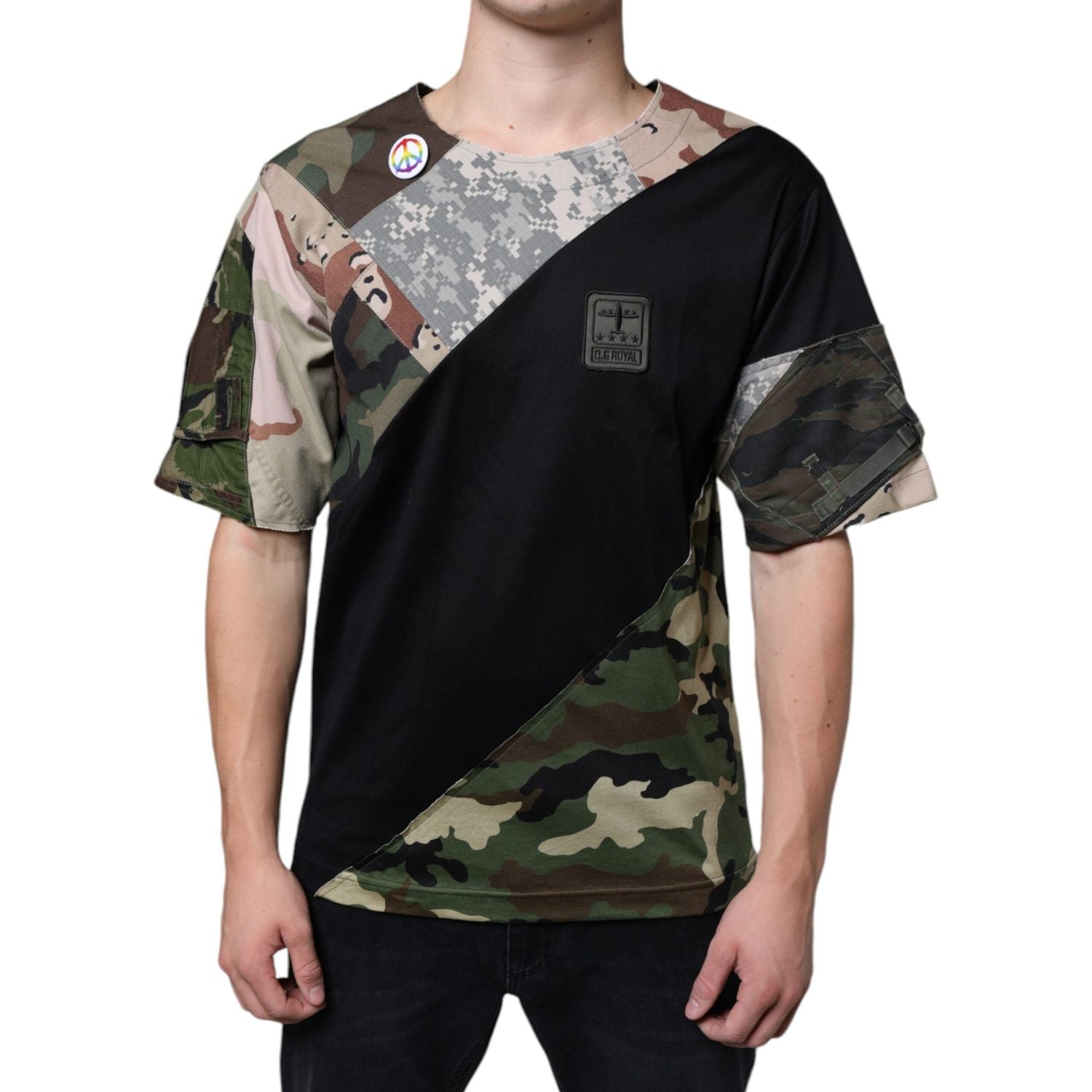 Dolce & Gabbana Multicolor Camouflage Patchwork DG Royal T-shirt