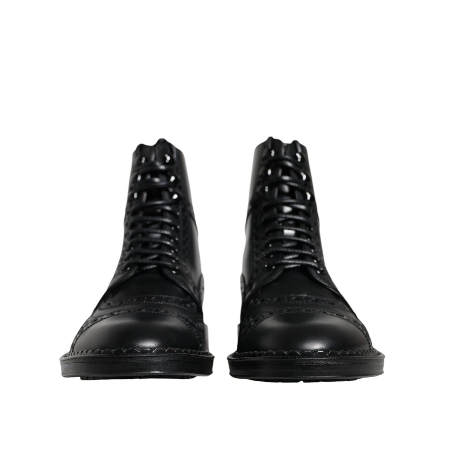 Dolce & Gabbana Black Leather Lace Up Mid Calf Boots Shoes