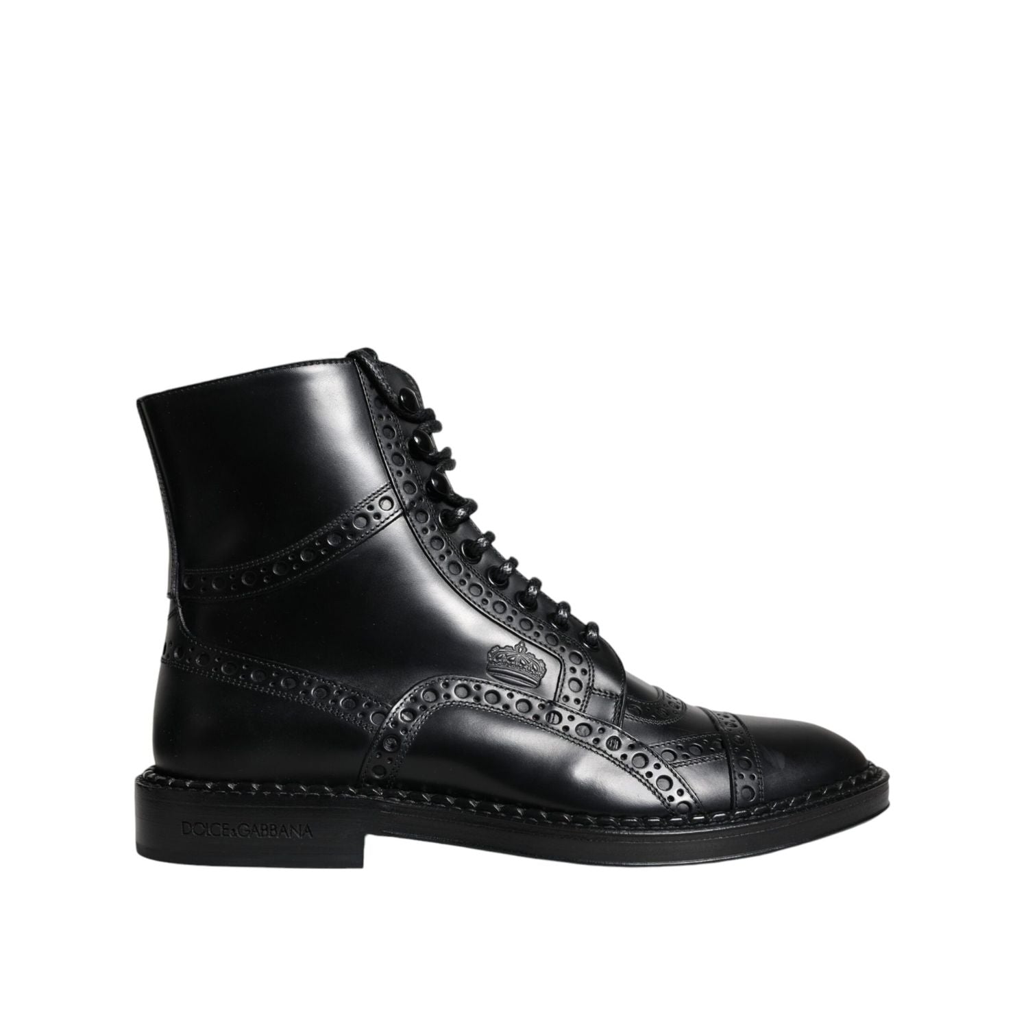 Dolce & Gabbana Black Leather Lace Up Mid Calf Boots Shoes