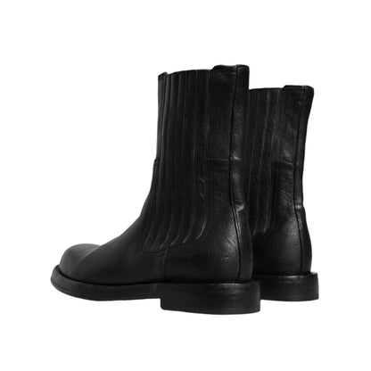 Dolce & Gabbana Black Horse Leather Mid Calf Boots Shoes