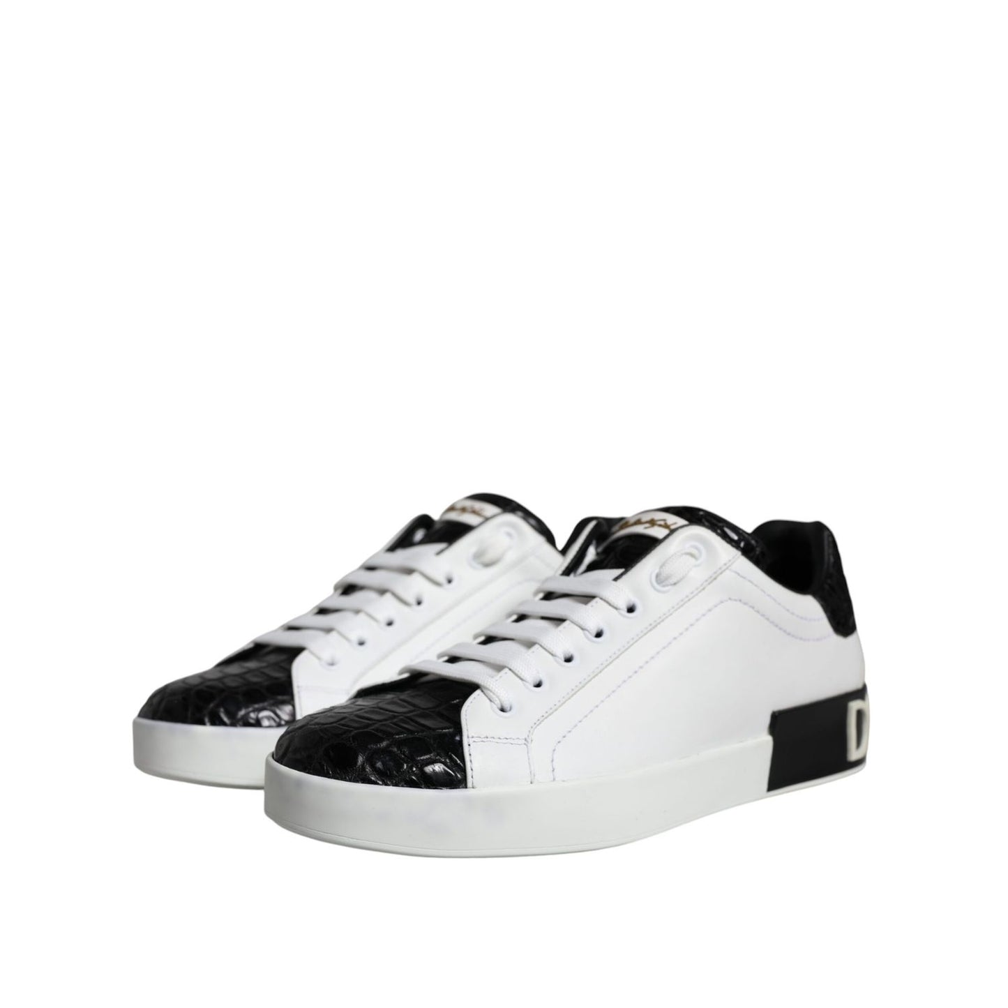 Dolce & Gabbana Black Leather Logo Portofino Sneaker Shoes