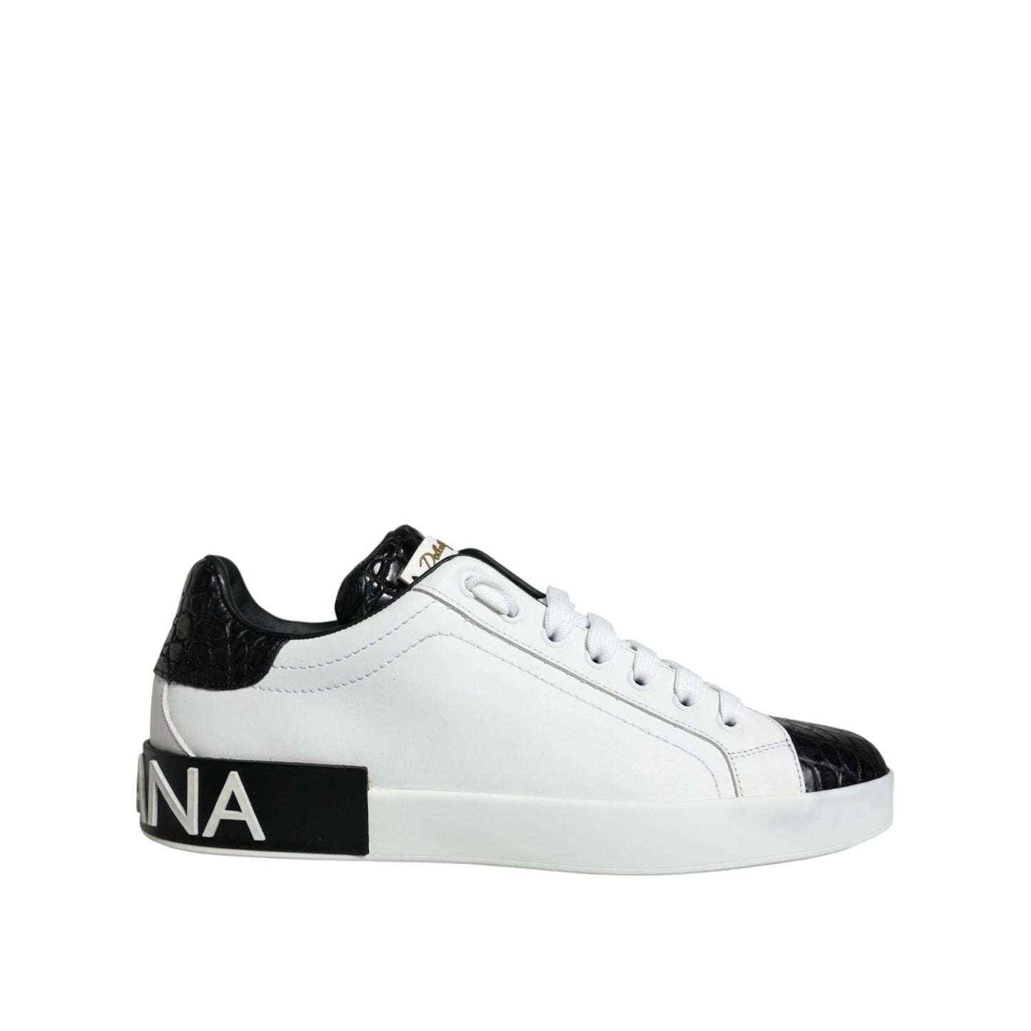 Dolce & Gabbana Black Leather Logo Portofino Sneaker Shoes