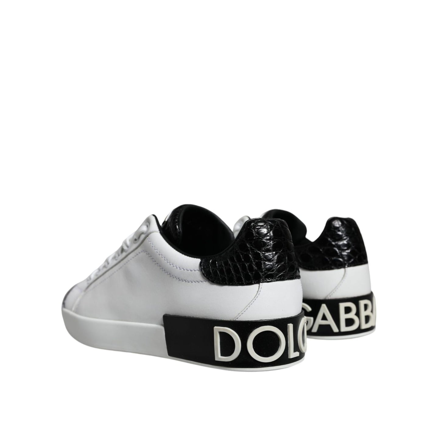 Dolce & Gabbana Black Leather Logo Portofino Sneaker Shoes
