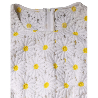 Dolce & Gabbana White Daisy Macrame Lace Sheath Midi Dress