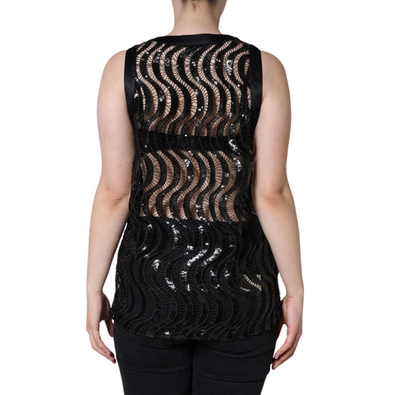 Dolce & Gabbana Black Sequin Sleeveless Tank Blouse Top