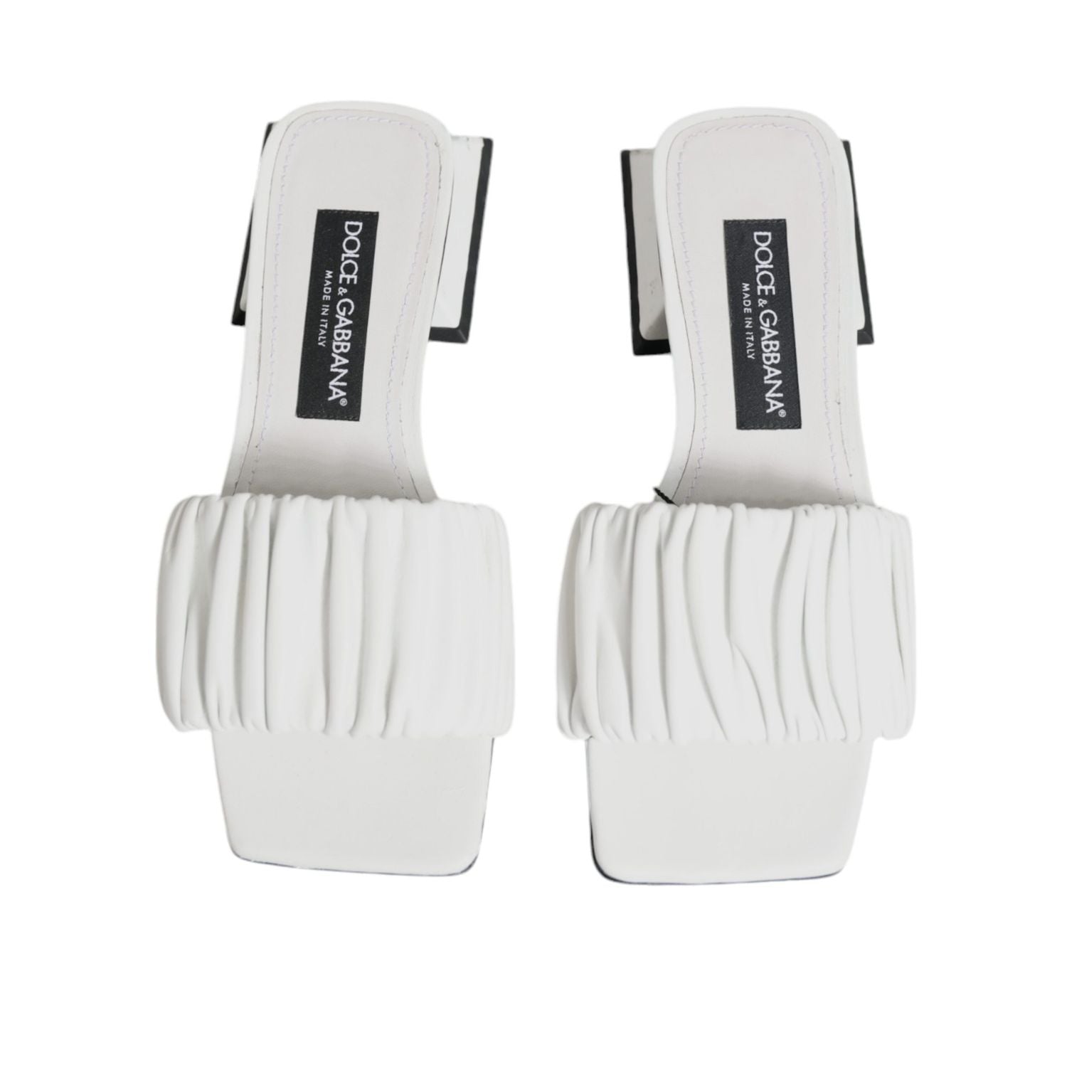 Dolce & Gabbana White Leather Slides Flats Sandals Shoes