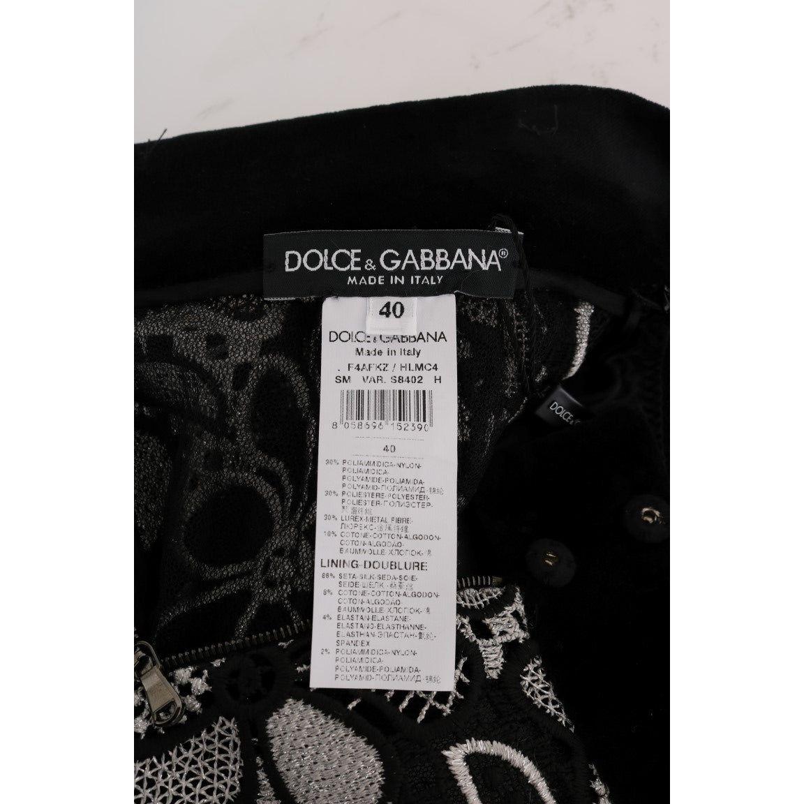 Dolce & Gabbana Floral Macramé Lace Crystal Button Skirt