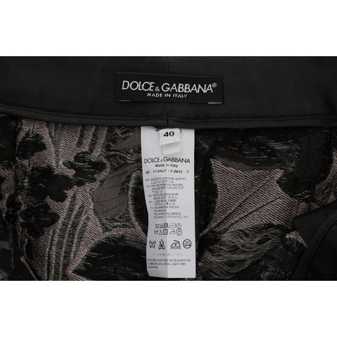 Dolce & Gabbana Gray Floral Brocade High Waist Shorts Shorts