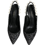 Dolce & Gabbana White Black Chevron Faux Pearl Slingback Shoes LA11760-35