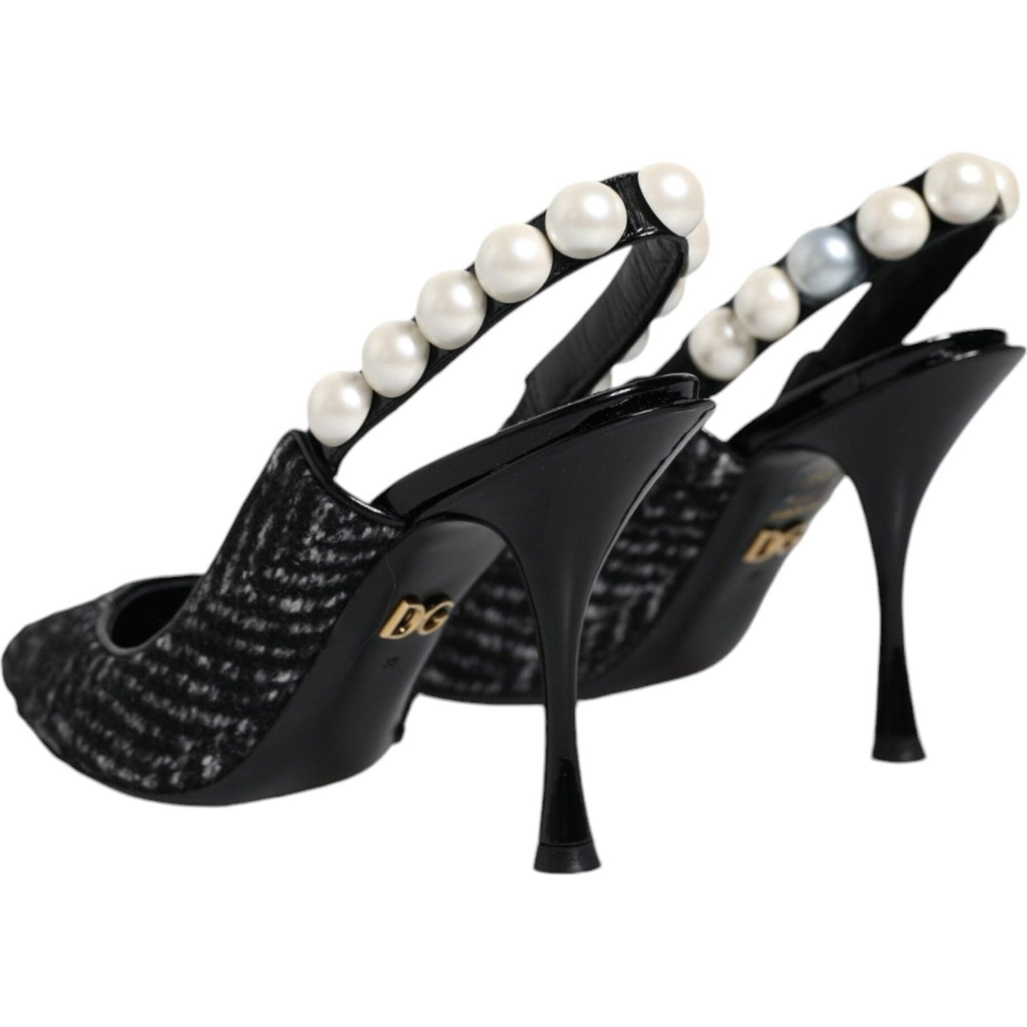 Dolce & Gabbana White Black Chevron Faux Pearl Slingback Shoes LA11760-35