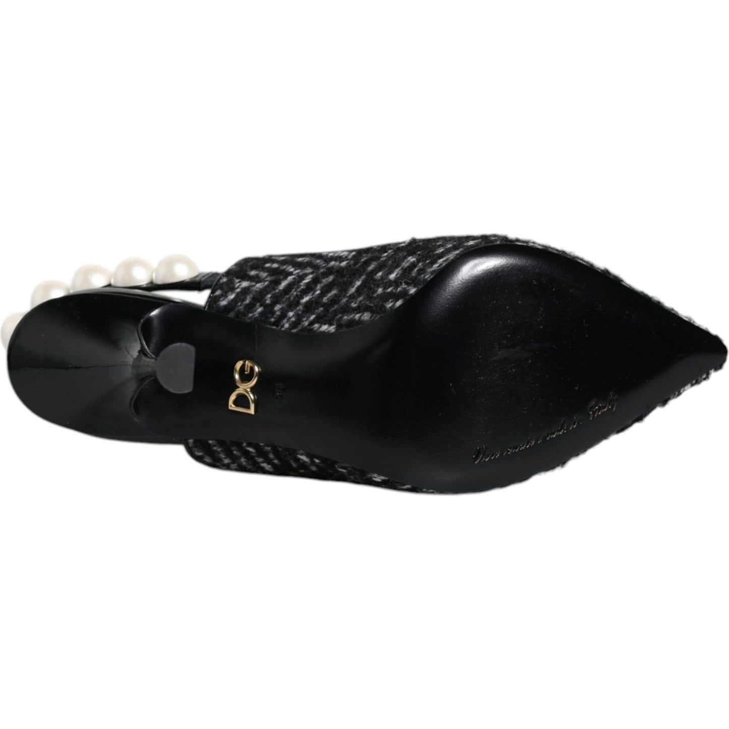 Dolce & Gabbana White Black Chevron Faux Pearl Slingback Shoes LA11760-35