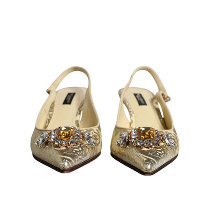 Dolce & Gabbana Gold Crystal Pumps Heels Slingbacks Shoes