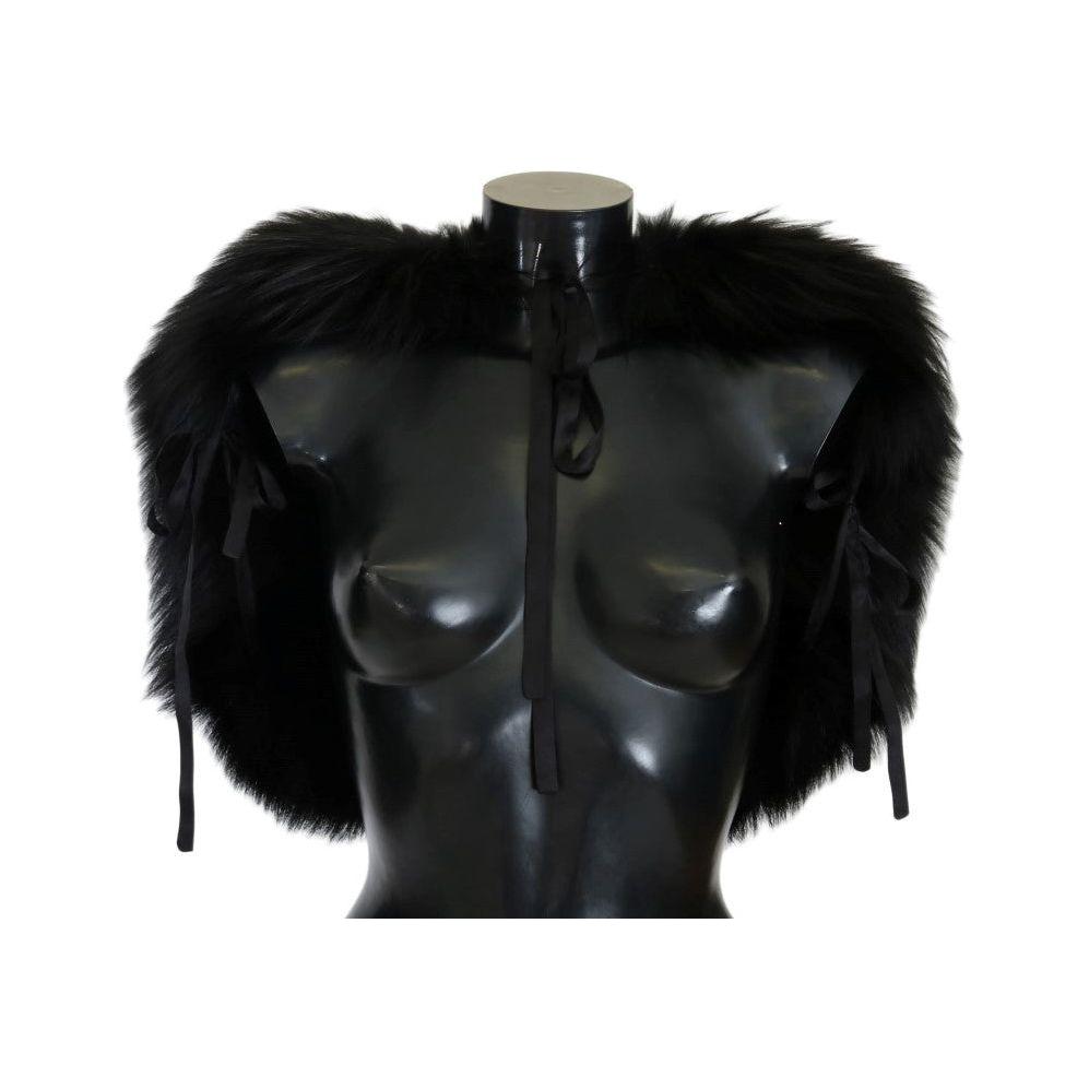 Dolce & Gabbana Black Silver Fox Fur Scarf Fur Scarves