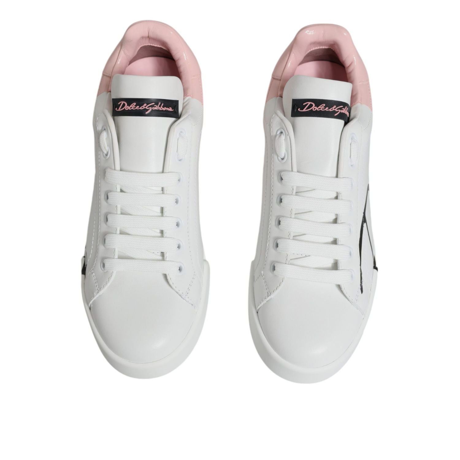 Dolce & Gabbana White Pink Portofino Low Top Sneakers Shoes