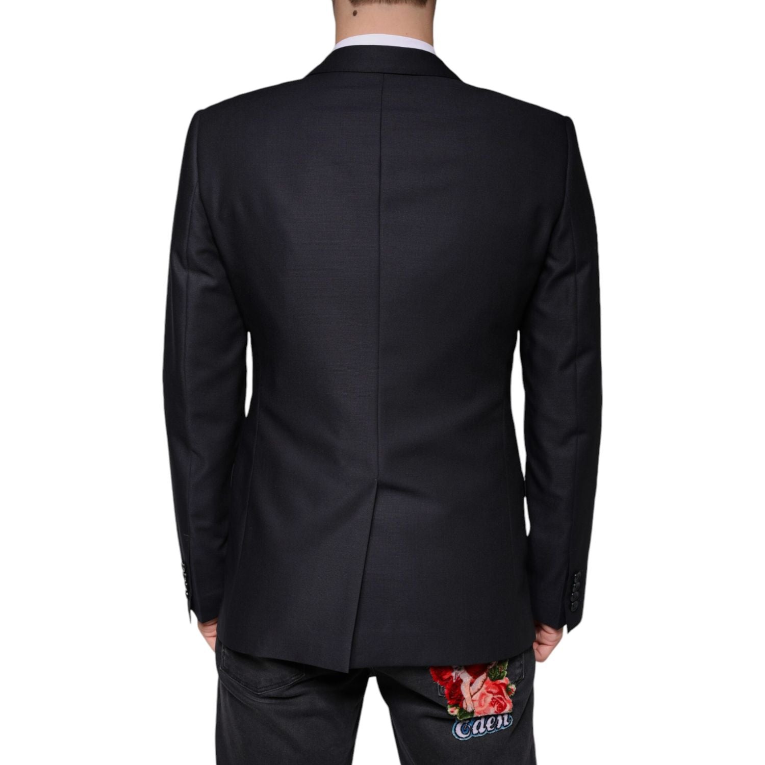 Dolce & Gabbana Dark Blue Wool Single Breasted Dress Coat Blazer