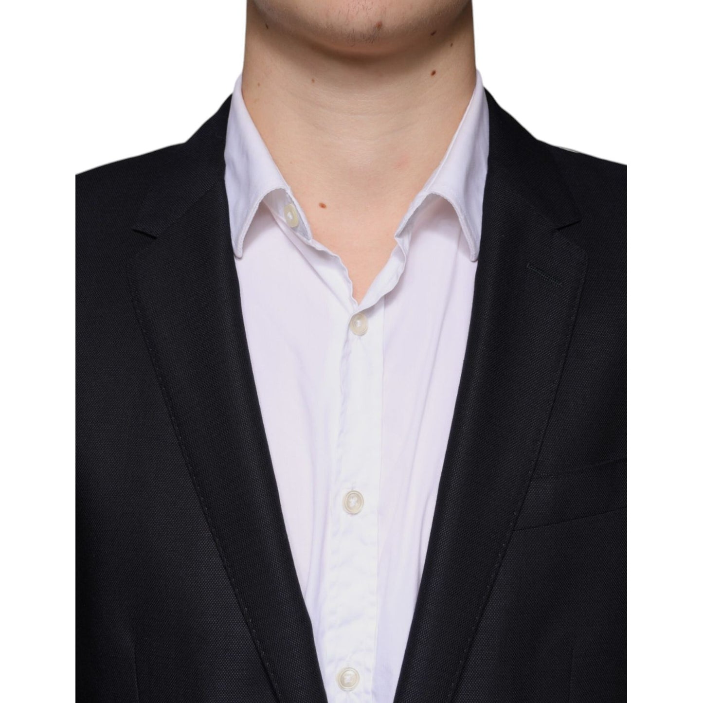 Dolce & Gabbana Dark Blue Wool Single Breasted Dress Coat Blazer