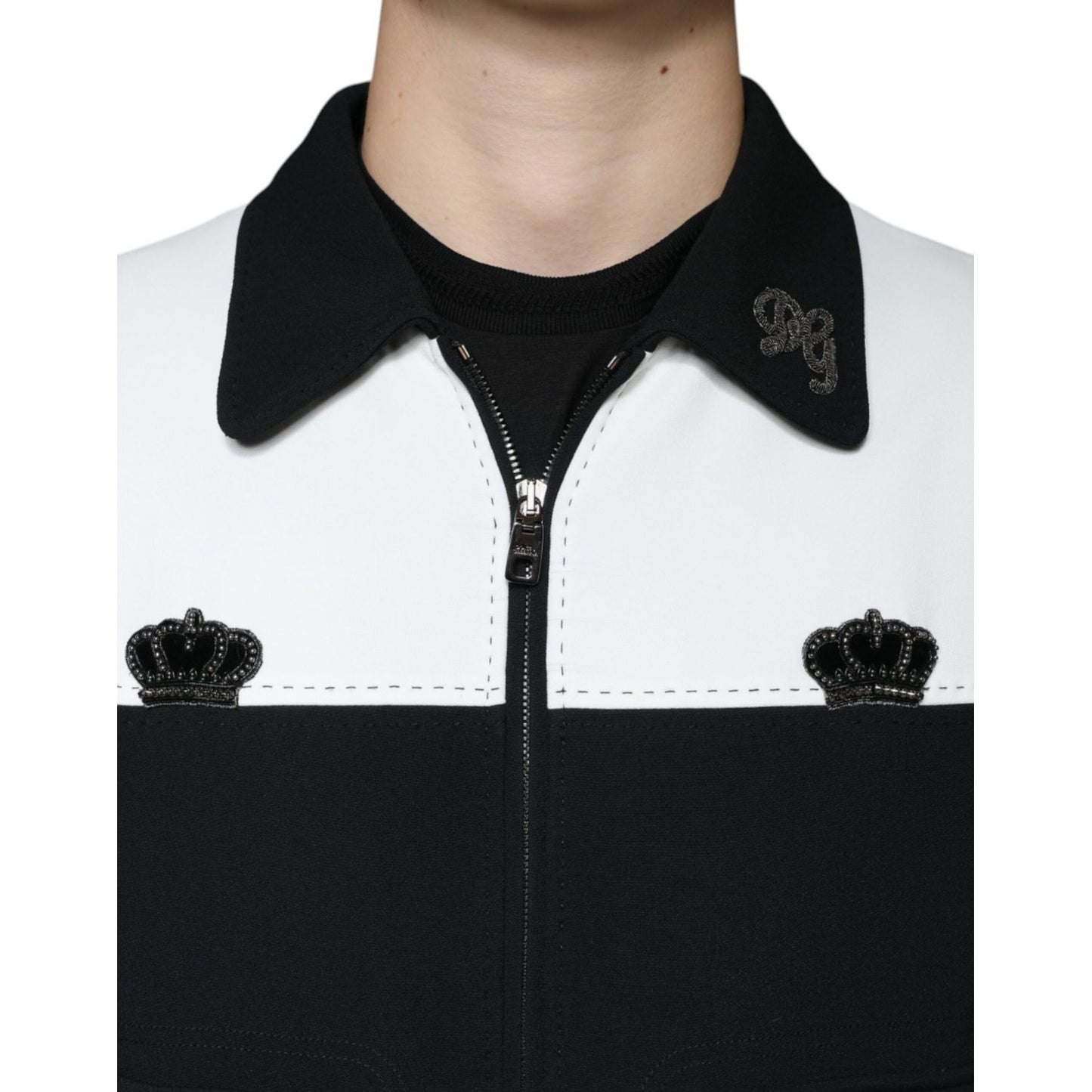 Dolce & Gabbana Black White DG Crown Full Zip Blouson Jacket