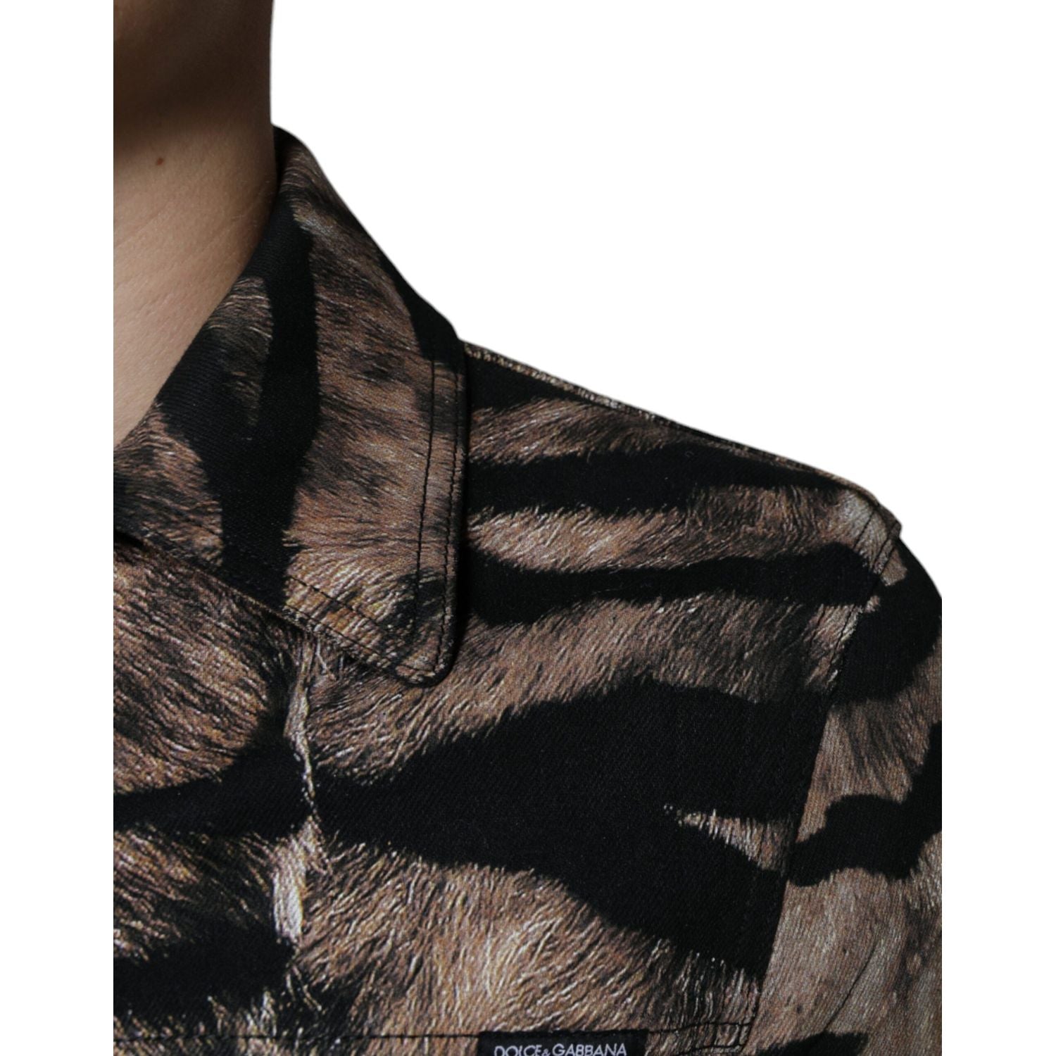 Dolce & Gabbana Brown Tiger Button Down Collared Jacket