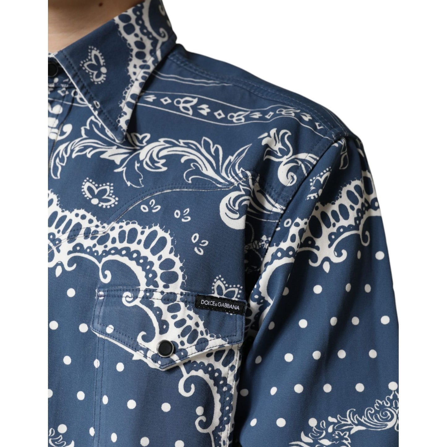 Dolce & Gabbana Blue White Bandana Print Cotton Casual Shirt