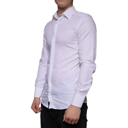 Dolce & Gabbana White Cotton Men Dress GOLD Formal Shirt