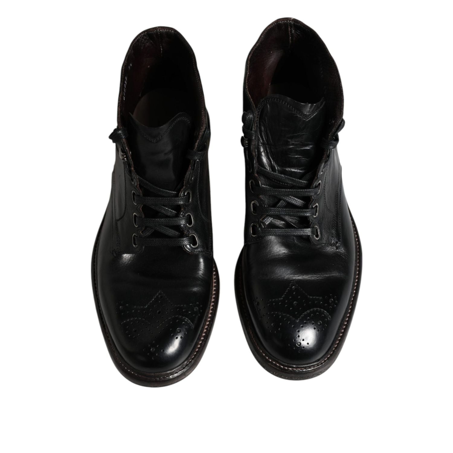 Dolce & Gabbana Black Leather Men Short Boots Lace Up Shoes