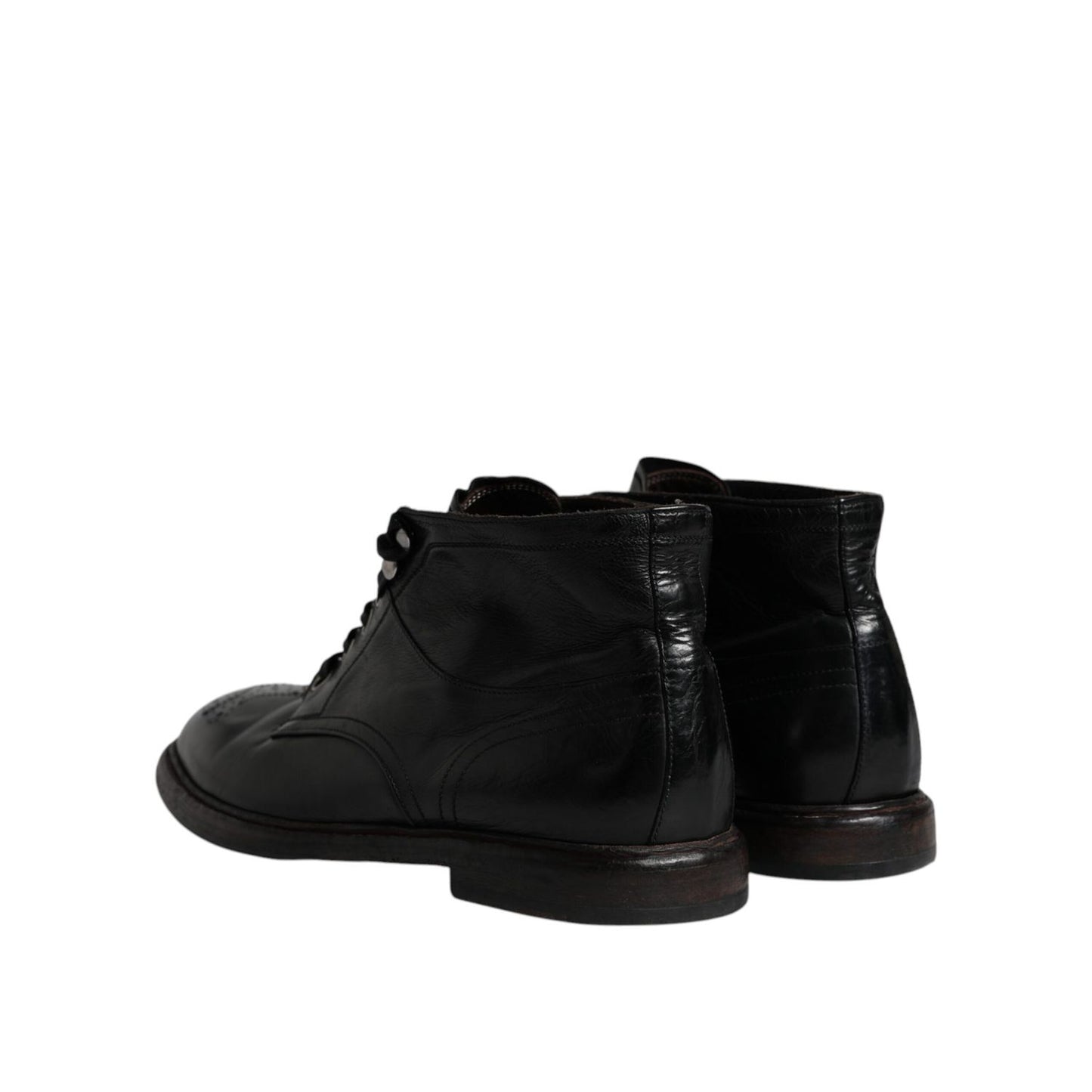 Dolce & Gabbana Black Leather Men Short Boots Lace Up Shoes