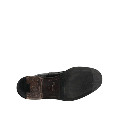 Dolce & Gabbana Black Leather Men Short Boots Lace Up Shoes