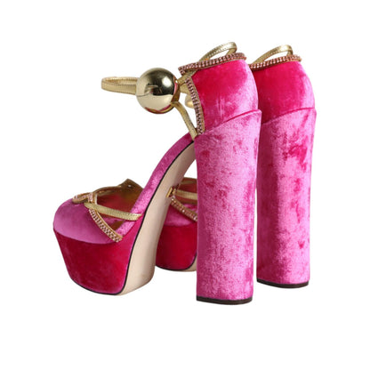 Dolce & Gabbana Pink Velvet Platform Ankle Strap Heel Sandals Shoes