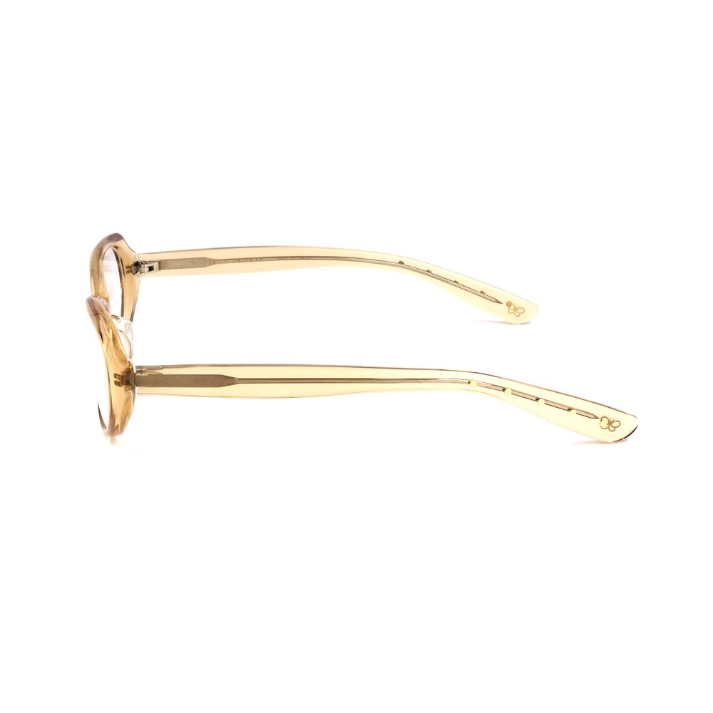 Side view of Bottega Veneta Bicolor Acetate Frames in yellow and brown, showcasing acetate material and temple design.