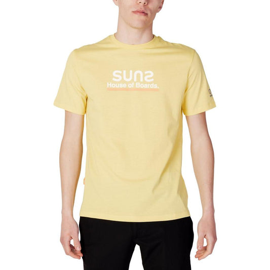 Men's Suns yellow cotton t-shirt, spring/summer collection, featuring logo print, 100% cotton.
