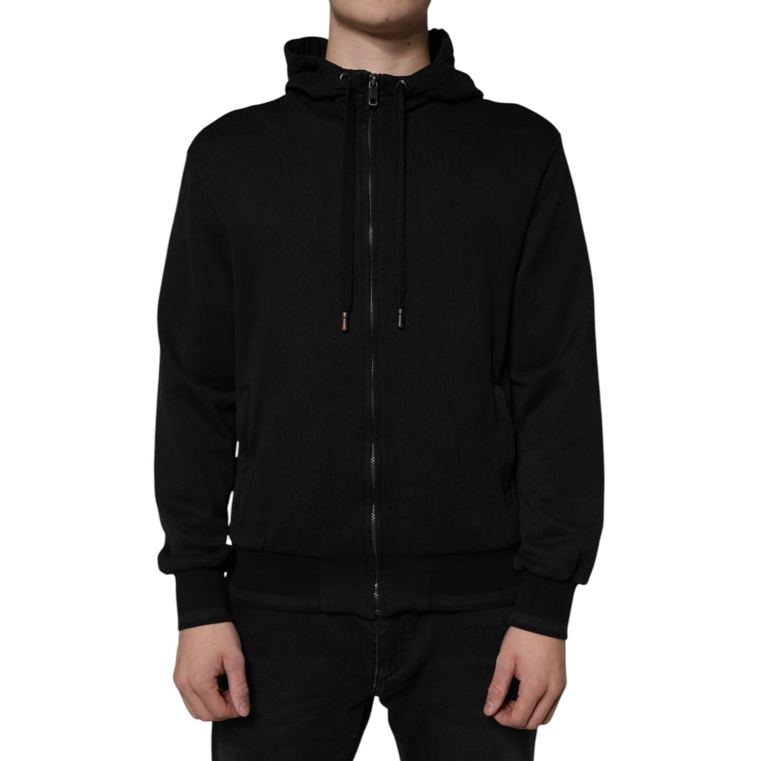 Dolce & Gabbana Black Cotton Full Zip Hooded Bomber Jacket