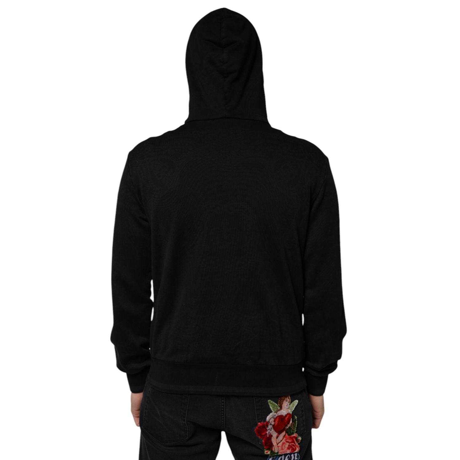 Dolce & Gabbana Black Cotton Full Zip Hooded Bomber Jacket