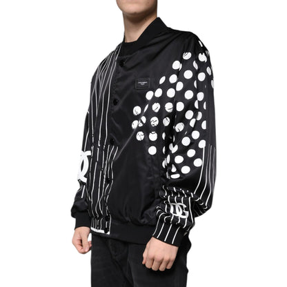Dolce & Gabbana Black Polka Dot Stripe Nylon Bomber Jacket