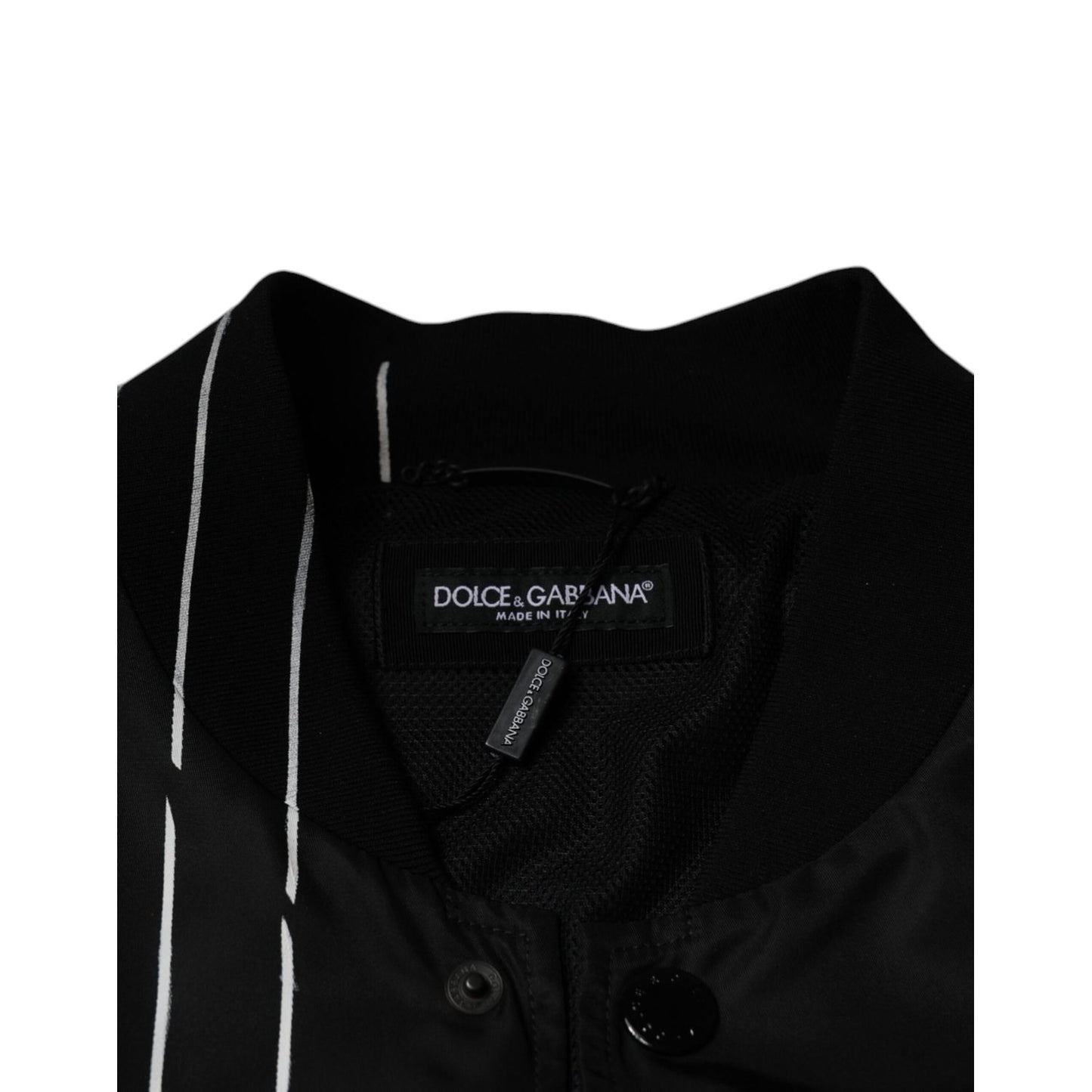 Dolce & Gabbana Black Polka Dot Stripe Nylon Bomber Jacket