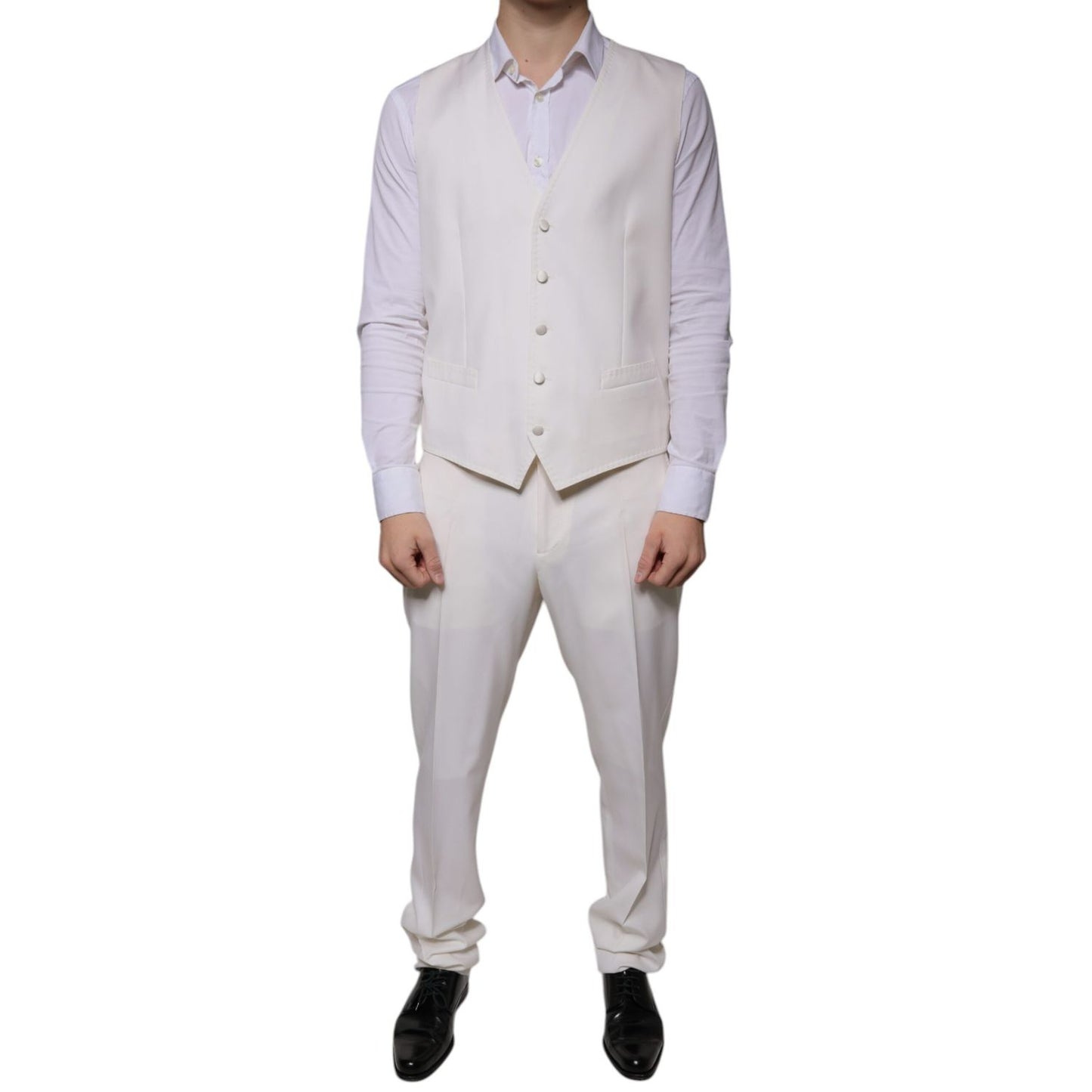 Dolce & Gabbana White Wool Silk 3 Piece SlimFit Formal Suit