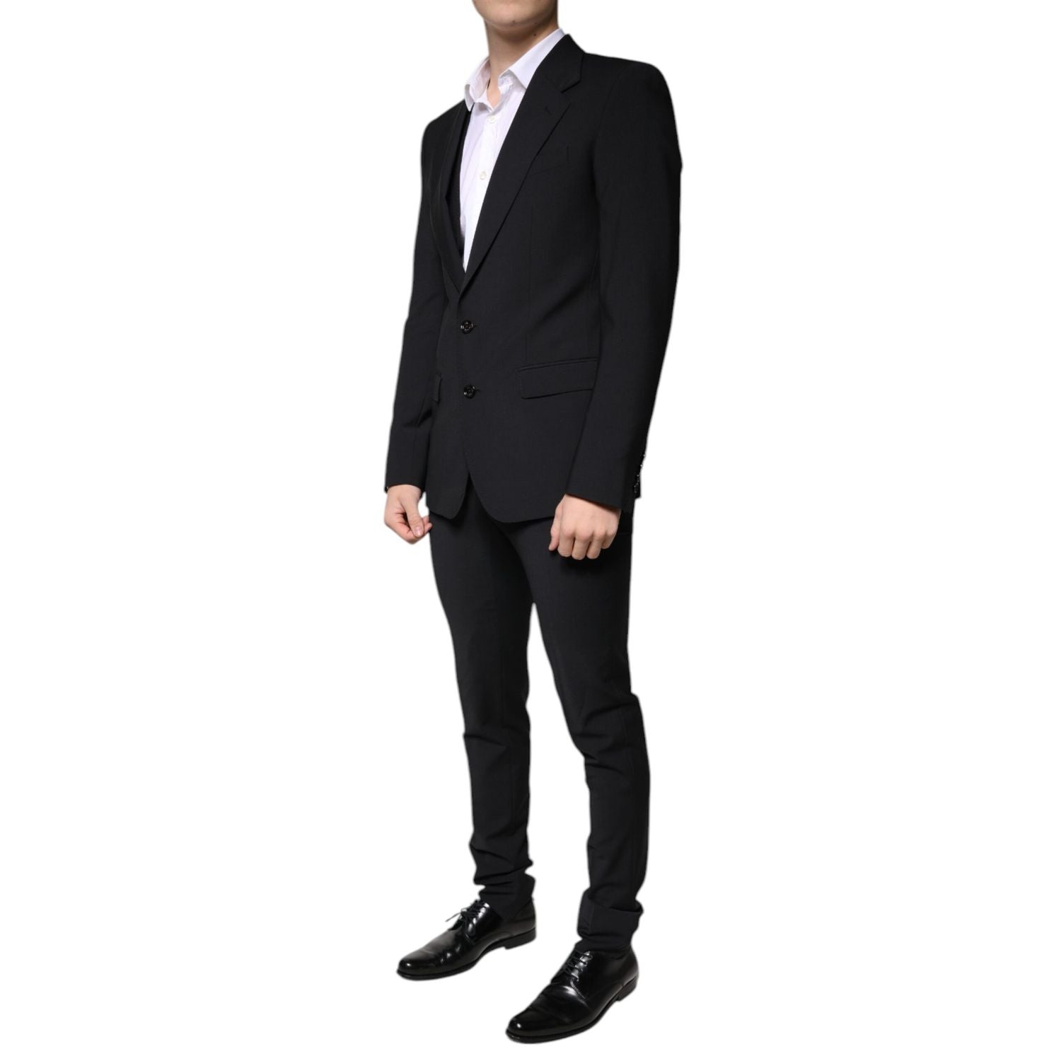 Dolce & Gabbana Black Wool 3 Piece Slim Fit Formal Men Suit