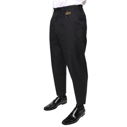 Dolce & Gabbana Black Crown Cotton Dress Pants