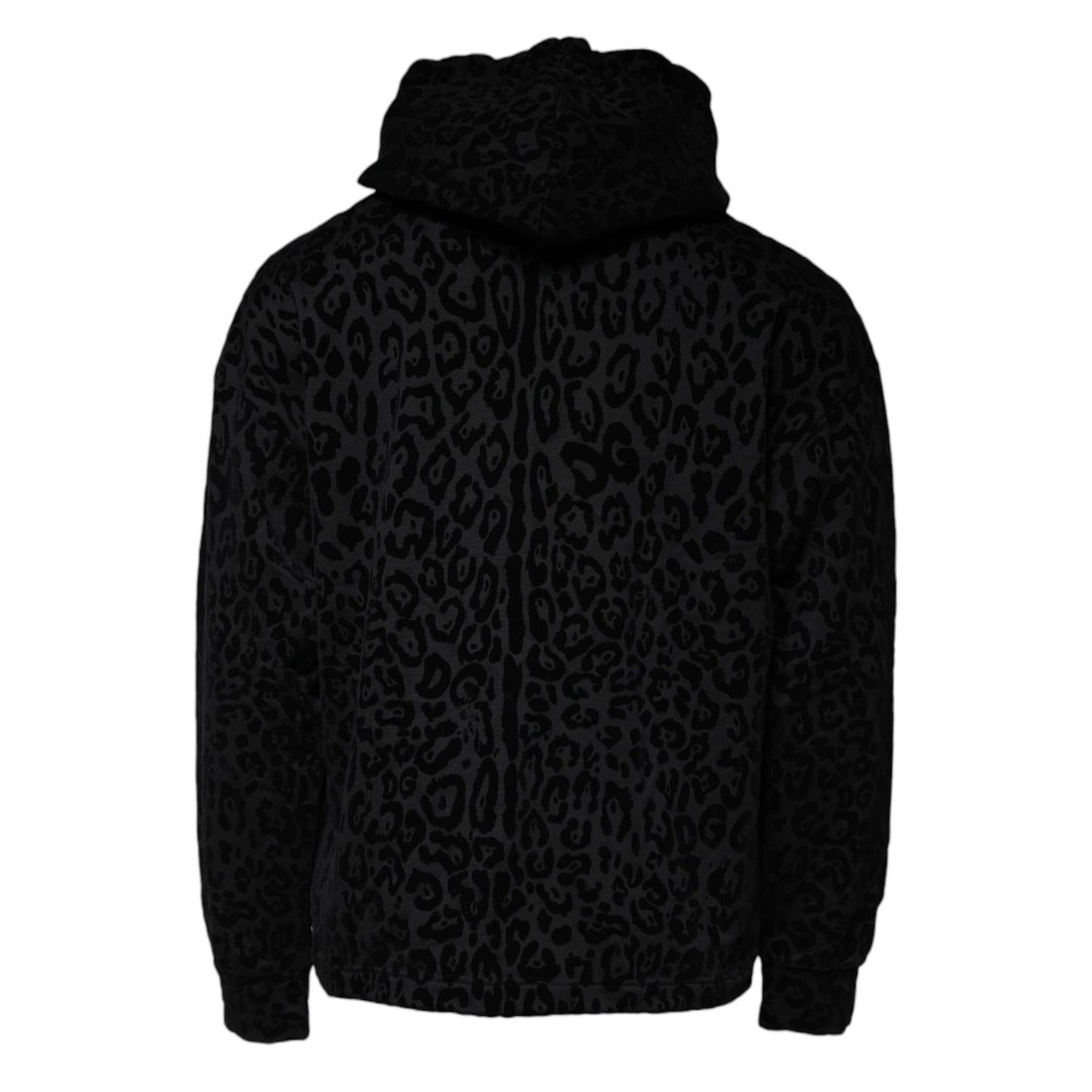 Dolce & Gabbana Black Leopard Cotton Hooded Full Zip Sweater