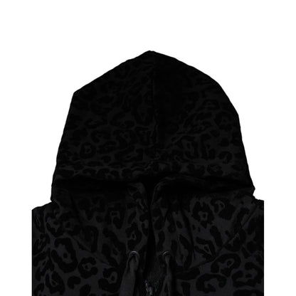 Dolce & Gabbana Black Leopard Cotton Hooded Full Zip Sweater