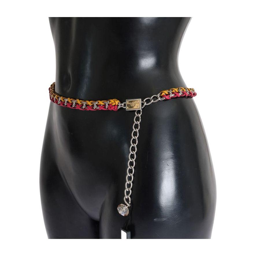Dolce & Gabbana Red Yellow Leather Crystal Belt BEL10361-2