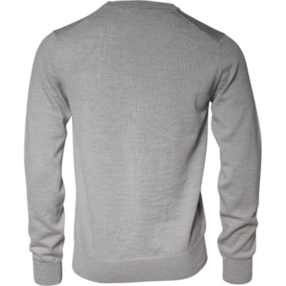 Dolce & Gabbana Light Gray Wool Crew Neck Pullover Sweater