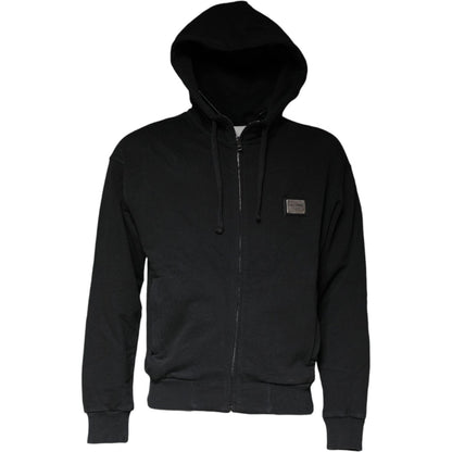 Dolce & Gabbana Black Logo Plaque Hooded Full Zip Sweater