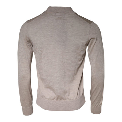 Dolce & Gabbana Beige Cashmere Knit Collared Pullover Sweater