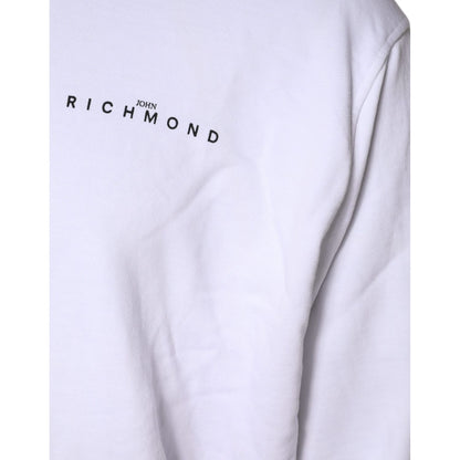 John Richmond White Logo Cotton Hooded Sweatshirt Sweater