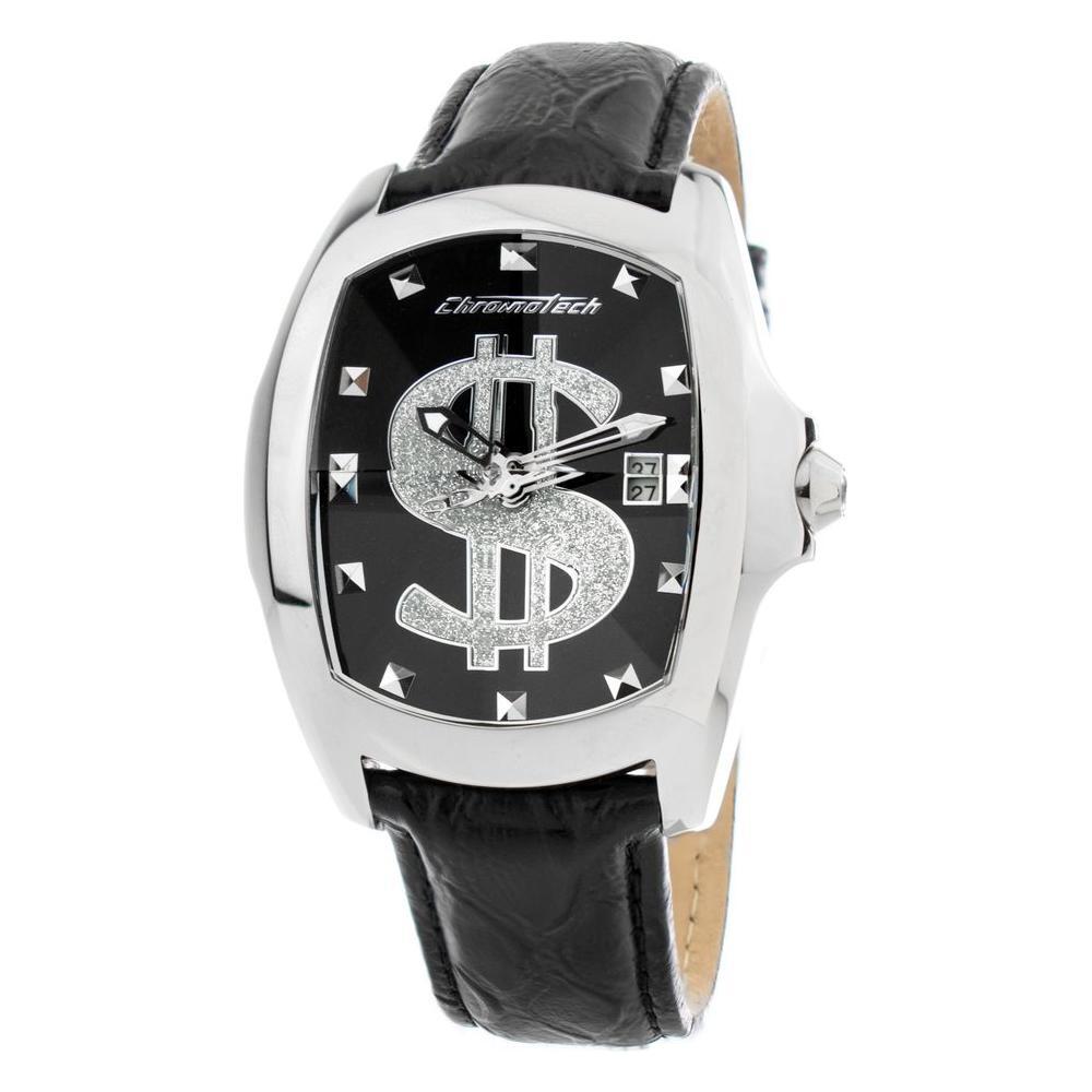 Chronotech Black Leather Watch