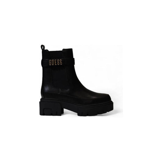 Guess black polyethylene women's boot, fall/winter collection, featuring 84% polyurethane and 16% plastic composition.