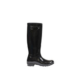 Hunter Black Recycled Polyester Ankle boot with side buckle and non-slip sole, ideal for rainy days and outdoor activities.