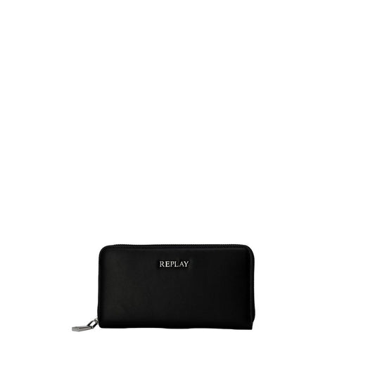 Replay black polyethylene wallet, women's large accessory, Spring/Summer collection, dimensions 9.5x19x2 cm
