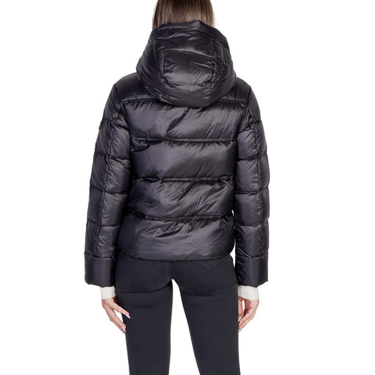Back view of Peuterey Black Polyamide Jackets & Coat with quilted design and adjustable hood.