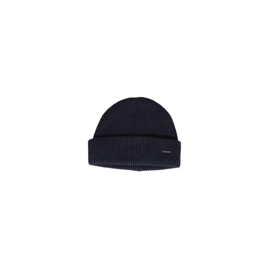 Antony Morato men's blue ribbed beanie hat for fall/winter collection, made from polyester, acrylic, polyamide, wool, viscose blend.
